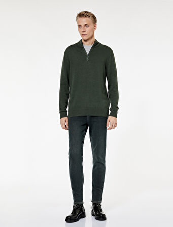 Pamuklu Uzun Kollu Yarım Fermuarlı Triko Kazak