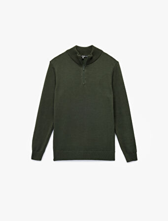 Pamuklu Uzun Kollu Yarım Fermuarlı Triko Kazak