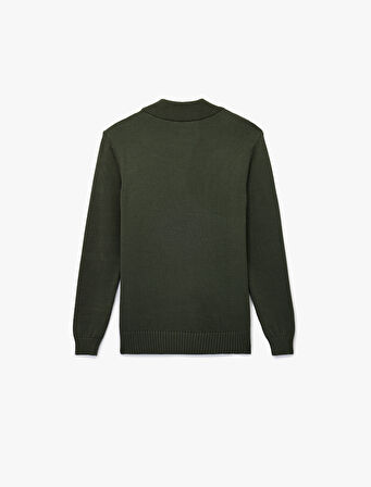 Pamuklu Uzun Kollu Yarım Fermuarlı Triko Kazak