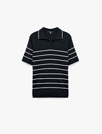 Regular Fit Polo Yaka Dokulu Viskon Kısa Kollu Triko Tişört