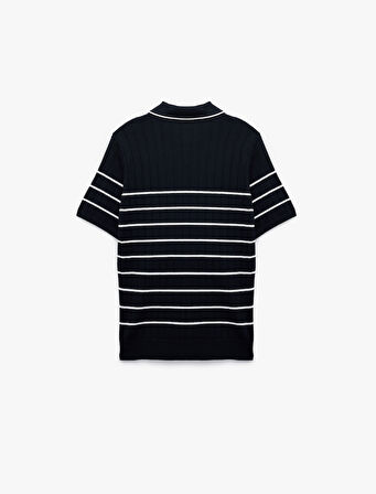 Regular Fit Polo Yaka Dokulu Viskon Kısa Kollu Triko Tişört