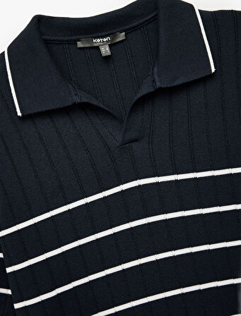 Regular Fit Polo Yaka Dokulu Viskon Kısa Kollu Triko Tişört