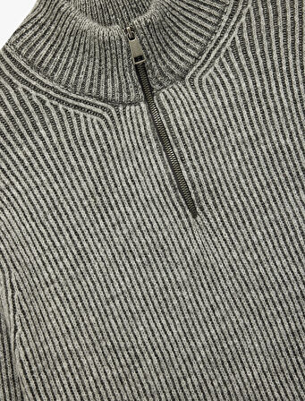 Uzun Kollu Dokulu Yarım Fermuarlı Triko Kazak