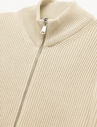 Uzun Kollu Pamuklu Tam Fermuarlı Triko Hırka