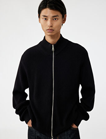 Uzun Kollu Pamuklu Tam Fermuarlı Triko Hırka