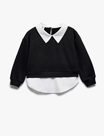 Gömlek Yaka Detaylı Uzun Kollu Sweatshirt