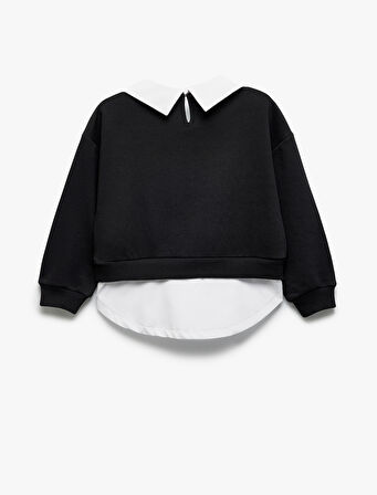 Gömlek Yaka Detaylı Uzun Kollu Sweatshirt