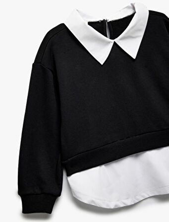 Gömlek Yaka Detaylı Uzun Kollu Sweatshirt