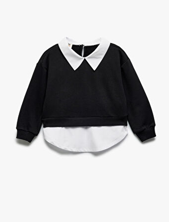 Gömlek Yaka Detaylı Uzun Kollu Sweatshirt