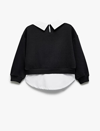 Gömlek Yaka Detaylı Uzun Kollu Sweatshirt