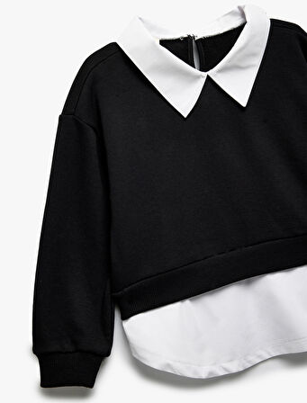 Gömlek Yaka Detaylı Uzun Kollu Sweatshirt