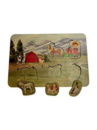 Dino Dünyası, Ahşap Çocuk Puzzle, Renkli Dinozor Temalı Yapboz, Bul Tak Bulmaca, 6 Parça