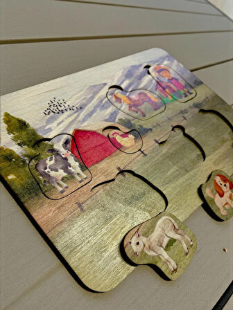 Dino Dünyası, Ahşap Çocuk Puzzle, Renkli Dinozor Temalı Yapboz, Bul Tak Bulmaca, 6 Parça