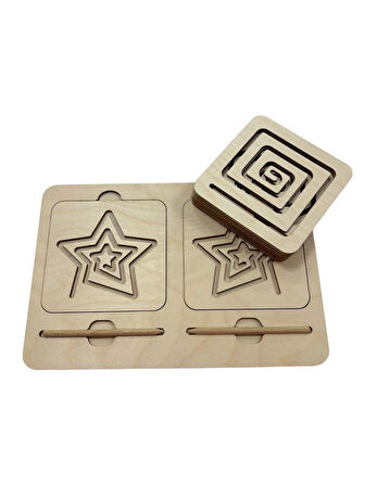 Ahşap Sağ ve Sol El Koordinasyon Oyunu, İki El Çizgi Çalışması, Geometrik Desenler, 5'li Çizim Seti