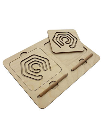 Ahşap Sağ ve Sol El Koordinasyon Oyunu, İki El Çizgi Çalışması, Geometrik Desenler, 5'li Çizim Seti