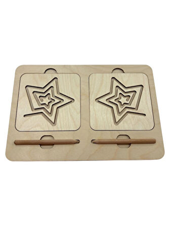 Ahşap Sağ ve Sol El Koordinasyon Oyunu, İki El Çizgi Çalışması, Geometrik Desenler, 5'li Çizim Seti