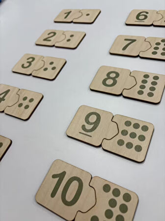 Ahşap Sayı Eşleme, Yeşil, Sayı Puzzle, Ahşap Puzzle, Montessori Sayı Bulmaca Oyunu, Sayma Oyunu