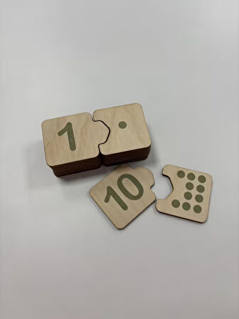 Ahşap Sayı Eşleme, Yeşil, Sayı Puzzle, Ahşap Puzzle, Montessori Sayı Bulmaca Oyunu, Sayma Oyunu