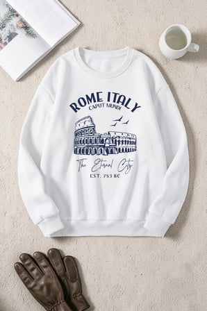 Unisexr Rome Itlia Baskılı Bisiklet Yaka Sweatshirt