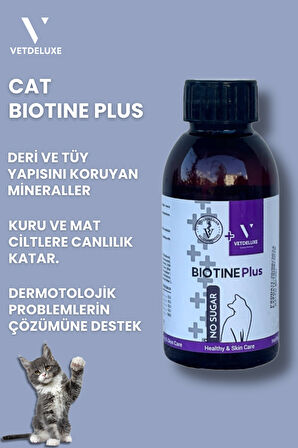 Biotine Çinko Katkılı Likit Kedi Tüy Dökülmesi Engelleyici Deri ve Tüy Sağlığı Damlası 100 Ml