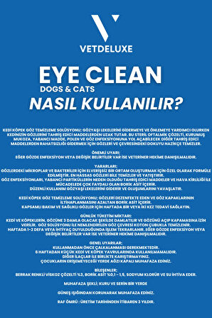 Vetdeluxe Eye Clean Losyon Kedi Köpek Gözyaşı Lekesi ve Göz Çevresi Temizleme Solüsyonu 50 Ml