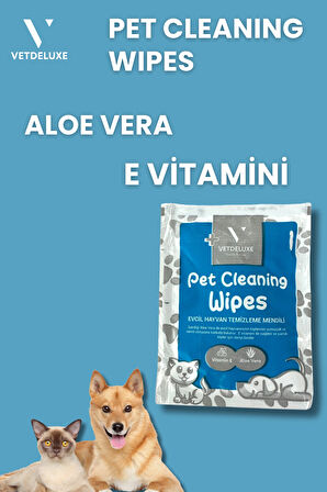 Pet Wipes E Vitamini Aloe Vera Destekli Evcil Hayvan Temizleme Havlusu 21x21 Cm