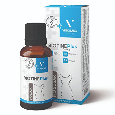 VETDELUXE Plus +B Köpekler İçin Tüy Dökülmesi Engelleyici, Çinko Vitamin İçerikli Biotine Tüy Sağlığı Damlası 100 ml 