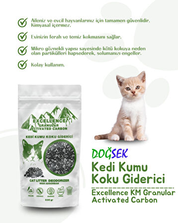 DOĞSEK Kedi Kumu Koku Giderici Excellence KM Granular Activated Carbon 230 gr Kömür Bazlı Granül Aktif Karbon