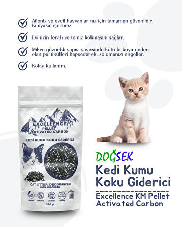 DOĞSEK Kedi Kumu Koku Giderici Excellence KM Pellet Activated Carbon 230 gr Kömür Bazlı Pelet Aktif Karbon