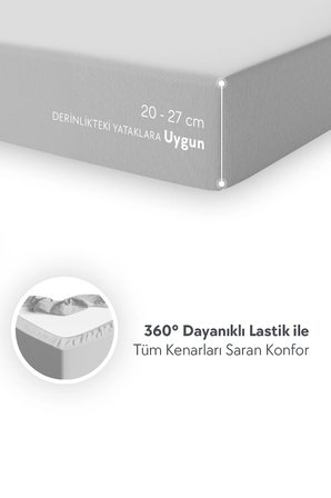 Calmera | %100 Pamuk Penye Lastikli Çarşaf | Tek Kişilik | 100 x 200 cm - Açık Gri