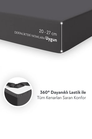 Calmera | %100 Pamuk Penye Lastikli Çarşaf | Tek Kişilik | 120 x 200 cm - Antrasit