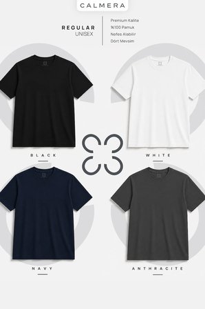 Calmera | %100 Pamuk Regular Fit T-Shirt  | Kadın Erkek Unisex Bisiklet Yaka Basic Tişört | Antrasit