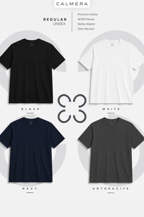 Calmera | %100 Pamuk Regular Fit T-Shirt  | Kadın Erkek Unisex Bisiklet Yaka Basic Tişört | Siyah