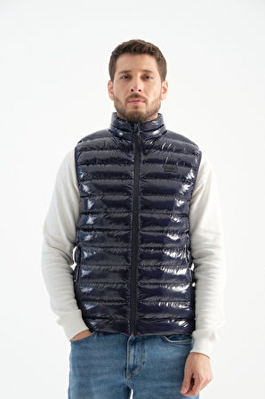 Lacivert - 2XL Erkek Parlak Yelek Luxe 