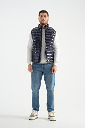 Lacivert - 2XL Erkek Parlak Yelek Luxe 