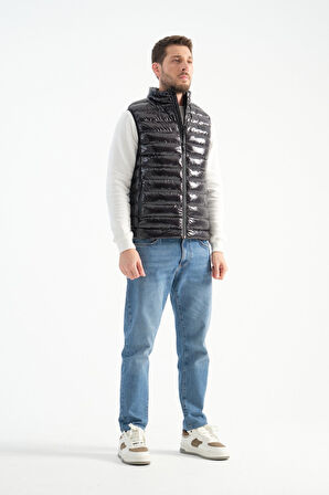 Siyah - XL Erkek Parlak Yelek Luxe Bej