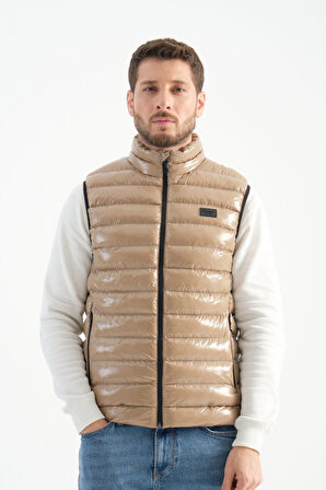Bej - 3XL Erkek Parlak Yelek Luxe Bej