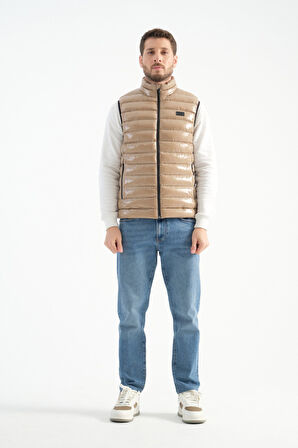 Bej - 3XL Erkek Parlak Yelek Luxe Bej