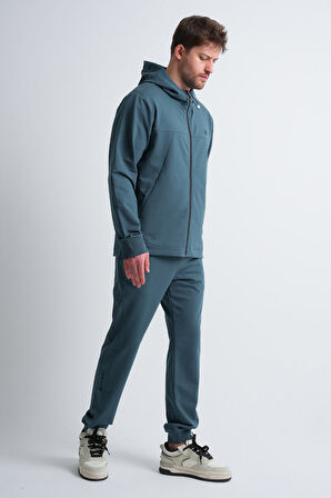 Petrol Mavisi - L Erkek Fermuarlı Kapüşonlu Gizli Cep Detaylı Eşofman Takımı