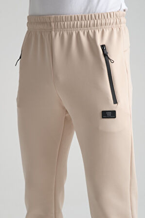 Bej - 3XL Erkek Cep Detaylı Jogger Eşofman Altı