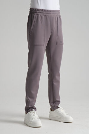 Gri - 3XL Erkek Düz Paça Beli Bağcıklı Logo Detaylı Jogger Eşofman Altı