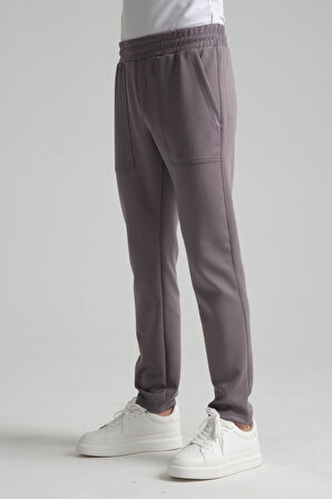 Gri - 3XL Erkek Düz Paça Beli Bağcıklı Logo Detaylı Jogger Eşofman Altı