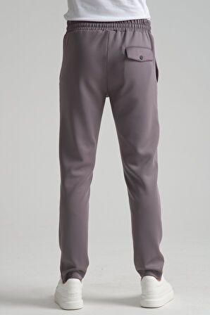 Gri - 3XL Erkek Düz Paça Beli Bağcıklı Logo Detaylı Jogger Eşofman Altı