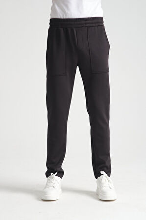 Lacivert - M Erkek Düz Paça Beli Bağcıklı Logo Detaylı Jogger Eşofman Altı