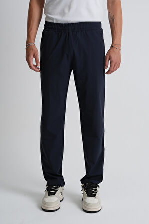 Lacivert - 2XL Lacivert Beli Bağcıklı Arka Cep Detaylı Rahat Kalıp Erkek Eşofman Alt