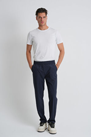 Lacivert - 2XL Lacivert Beli Bağcıklı Arka Cep Detaylı Rahat Kalıp Erkek Eşofman Alt