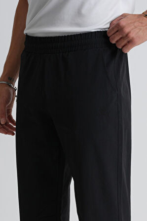 Siyah - XL Lacivert Beli Bağcıklı Arka Cep Detaylı Rahat Kalıp Erkek Eşofman Alt