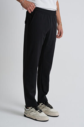 Siyah - XL Lacivert Beli Bağcıklı Arka Cep Detaylı Rahat Kalıp Erkek Eşofman Alt