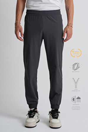 Antrasit - 3XL Antrasit Paça Lastikli Beli Bağcıklı Fermuarlı Cepli Standart Kalıp Erkek Eşofman Alt