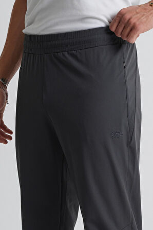 Antrasit - 3XL Antrasit Paça Lastikli Beli Bağcıklı Fermuarlı Cepli Standart Kalıp Erkek Eşofman Alt